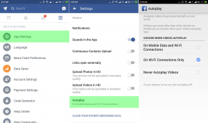 disable auto play video facebook app